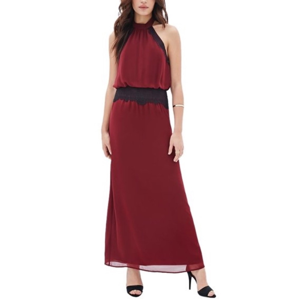Forever 21 Lace Trimmed Halter Maxi Dress